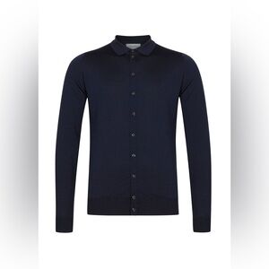 John Smedley Roston Merino Wool Cardigan in Navy Size L Quiet Luxury Knitwear